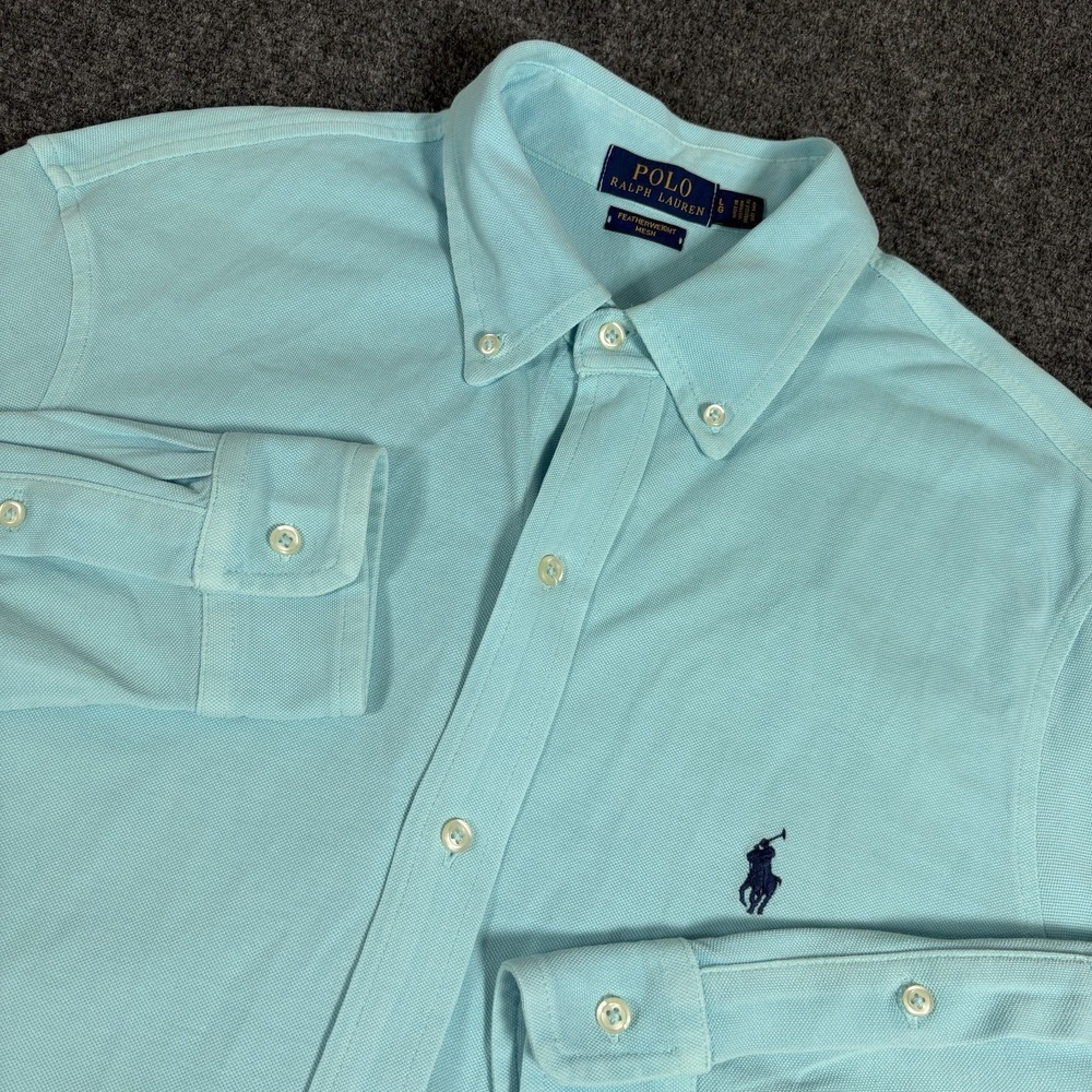 Ralph Lauren Featherweight Mesh Long Sleeve Blue Oxford Button Shirt Large Polo